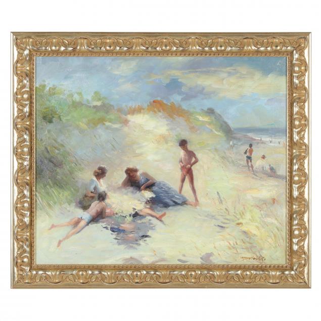 suzanne-peschette-american-20th-century-beach-scene-with-figures