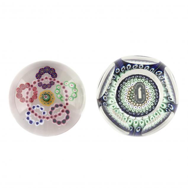 two-fine-millefiori-glass-paperweights