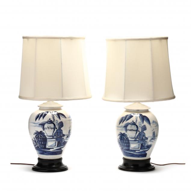 two-delftware-tobacco-jars-one-signed-fitted-as-lamps