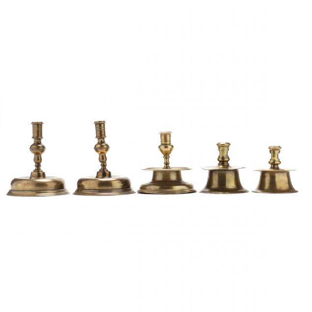 five-early-continental-brass-candlesticks