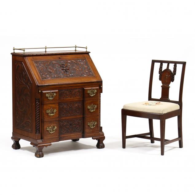edwardian-carved-mahogany-slant-front-desk-and-chair