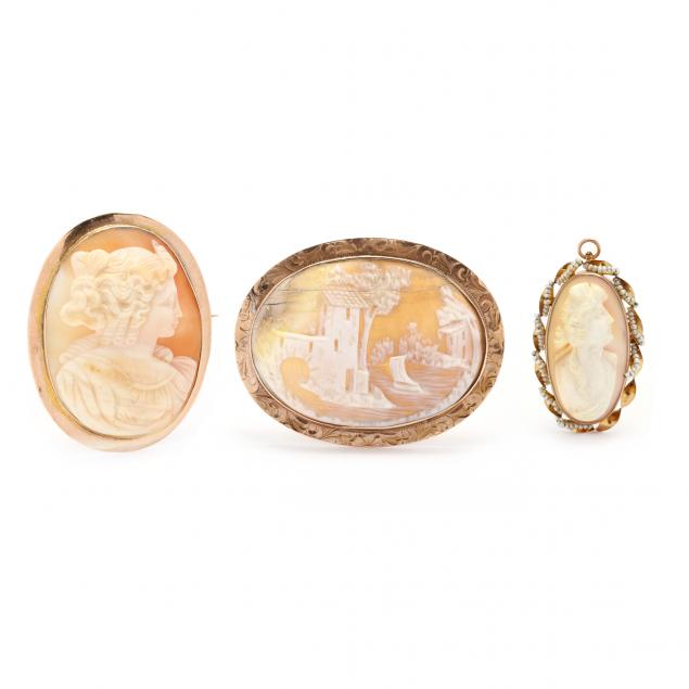 three-gold-cameo-brooches