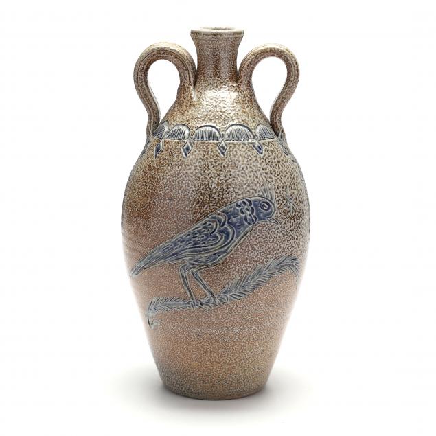 dual-handle-jug-with-bird-turn-and-burn-pottery
