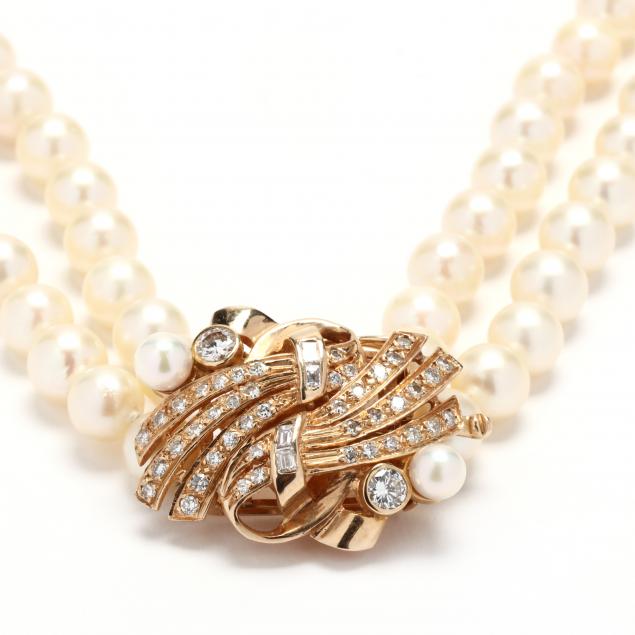 double-strand-pearl-necklace-with-gold-and-diamond-set-clasp