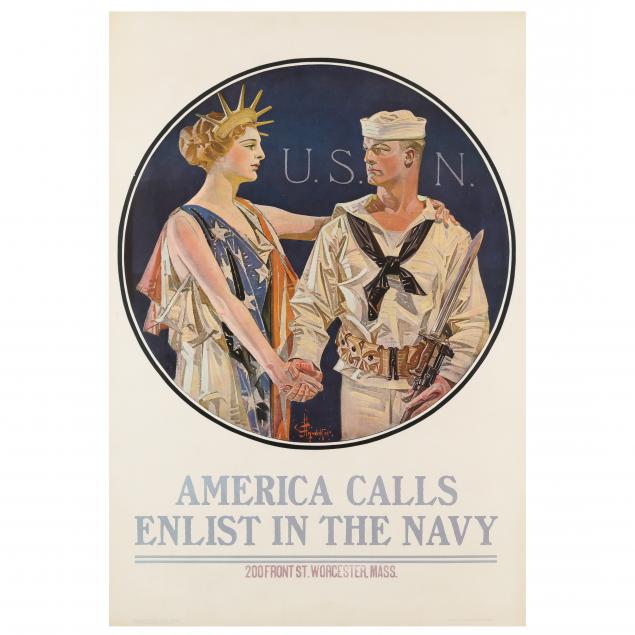 joseph-christian-leyendecker-american-1874-1951-vintage-wwi-poster-america-calls-enlist-in-the-navy-1917