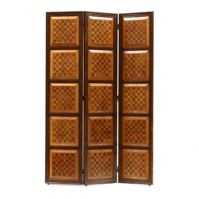 sarreid-three-panel-leather-chess-themed-folding-screen