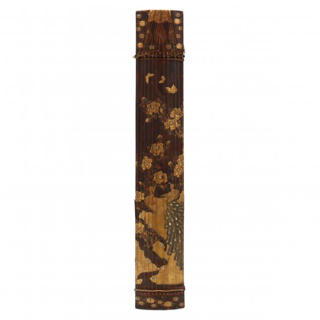 a-rare-japanese-paulownia-wood-lacquered-koto-with-peacocks-and-peonies