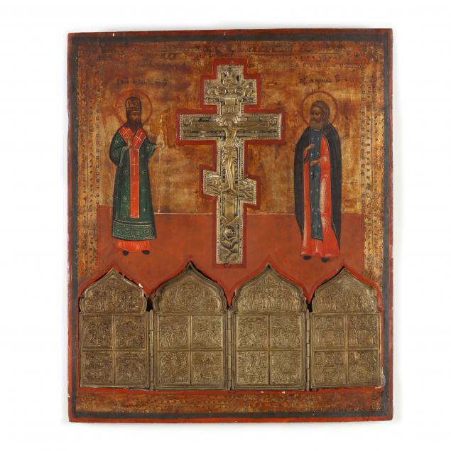 an-antique-byzantine-icon-with-inset-brass-cross-and-quadriptych