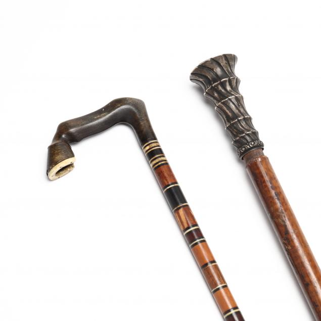 antique-sterling-handled-walking-stick-and-inlaid-cane