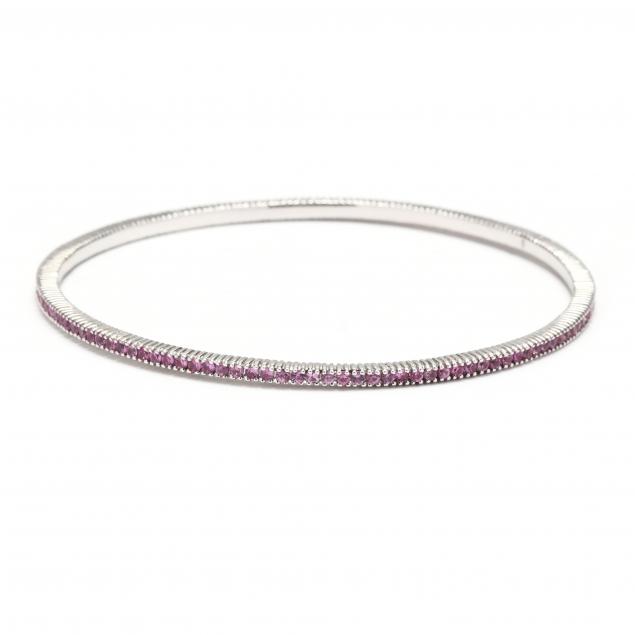 white-gold-and-pink-sapphire-bangle-bracelet