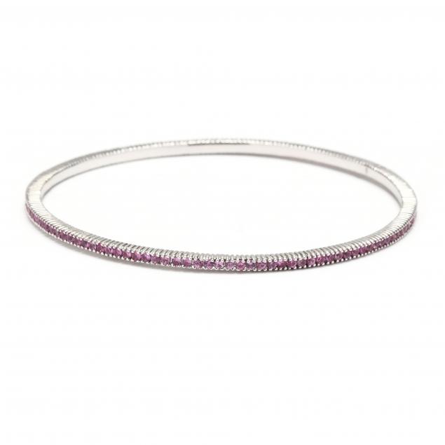 white-gold-and-pink-sapphire-bangle-bracelet