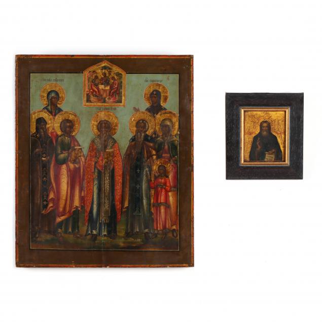 an-antique-byzantine-icon-of-eight-saints-and-small-framed-icon