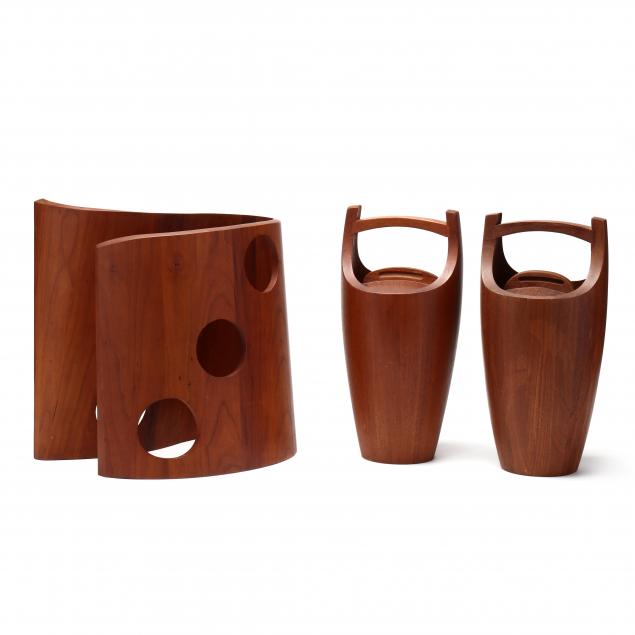 two-jens-quistgard-teak-ice-buckets-and-a-wine-rack