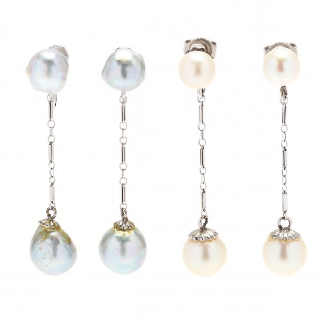 two-pairs-of-pearl-dangle-earrings