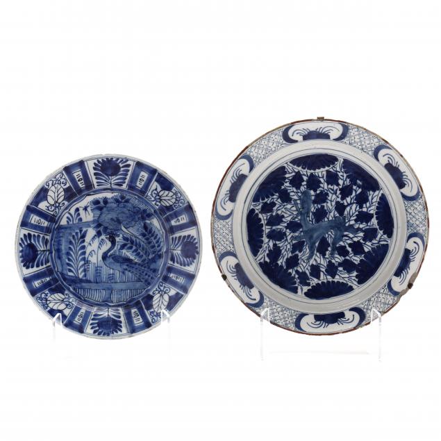 two-dutch-delft-blue-and-white-chargers-with-lion