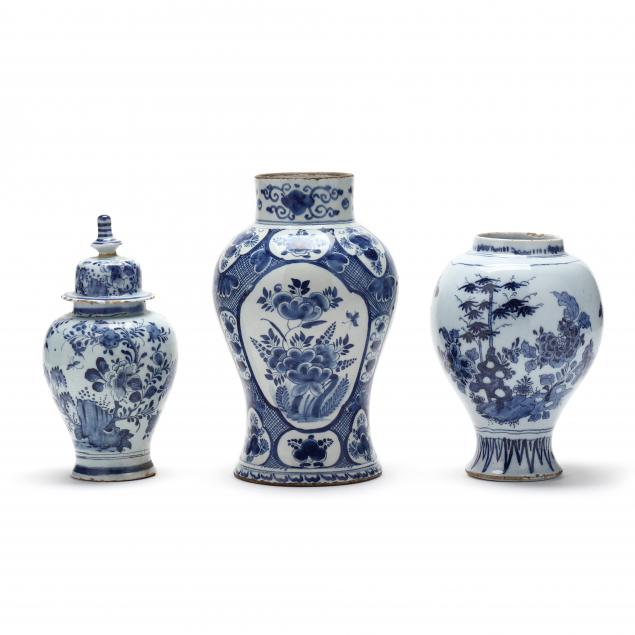 three-delft-blue-and-white-vases