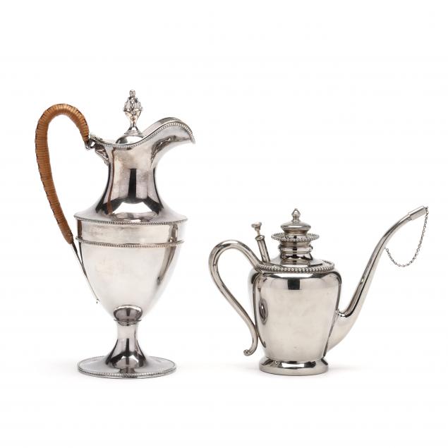 antique-silverplate-ewer-and-individual-hot-water-kettle