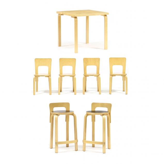 alvar-aalto-finnish-1898-1976-i-artek-i-table-four-chairs-and-barstools