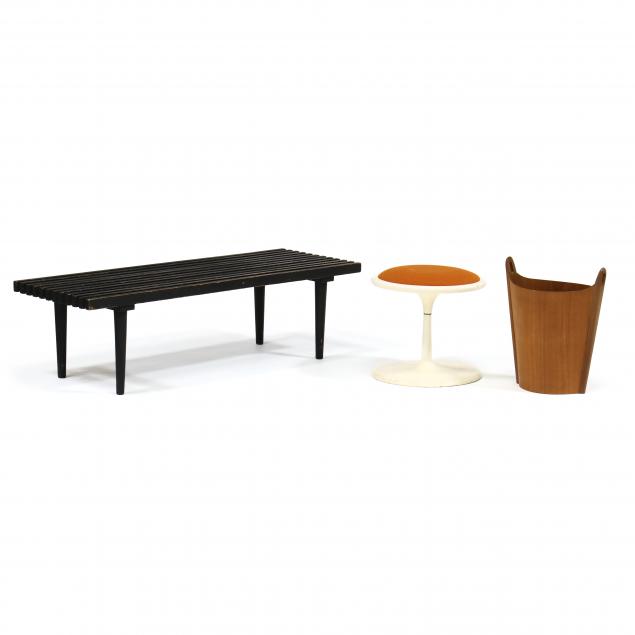 mid-century-bench-stool-and-waste-receptacle