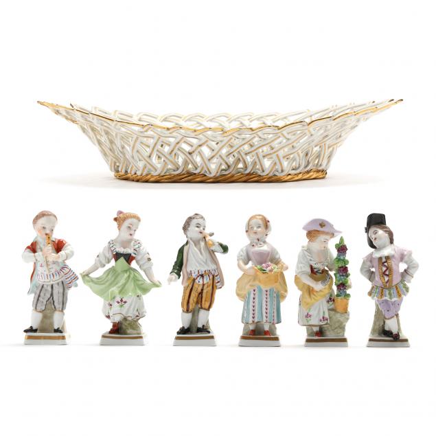 six-sitzendorf-figurines-and-a-meissen-bowl