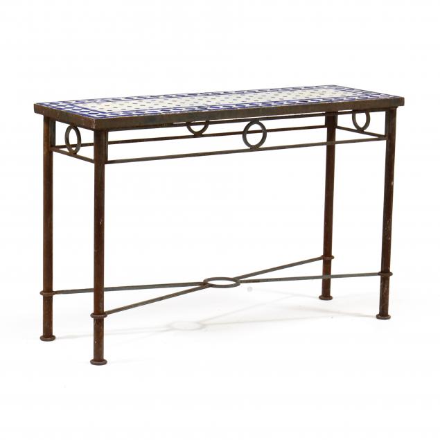 faience-glazed-tile-top-iron-console-table