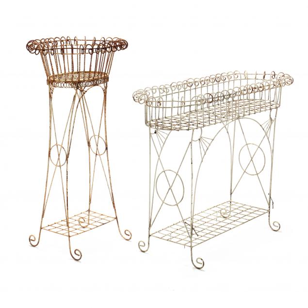 two-vintage-painted-wirework-garden-stands