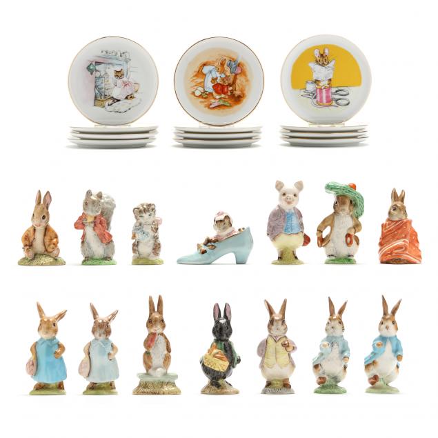 a-group-of-beswick-bunnykins-figurines-and-f-wayne-co-plates