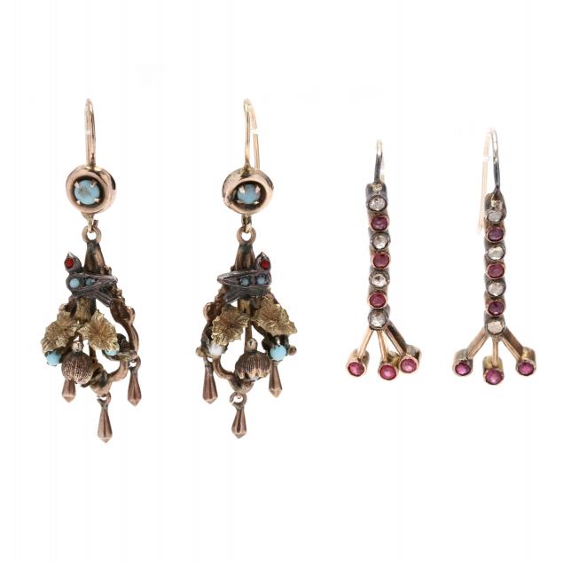 two-pairs-of-vintage-gem-set-earrings
