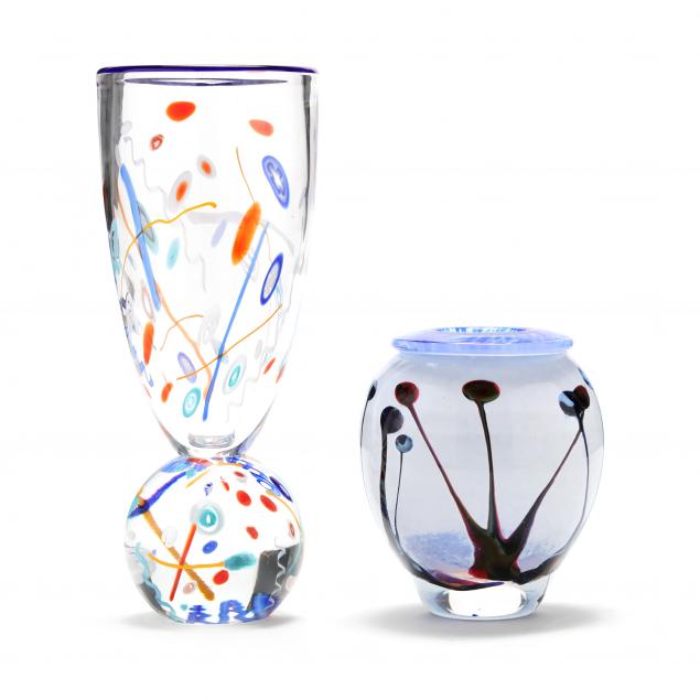two-signed-modern-art-glass-vases