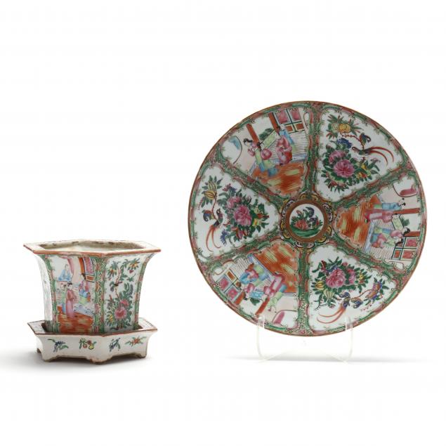 a-chinese-export-porcelain-rose-medallion-jardiniere-and-charger