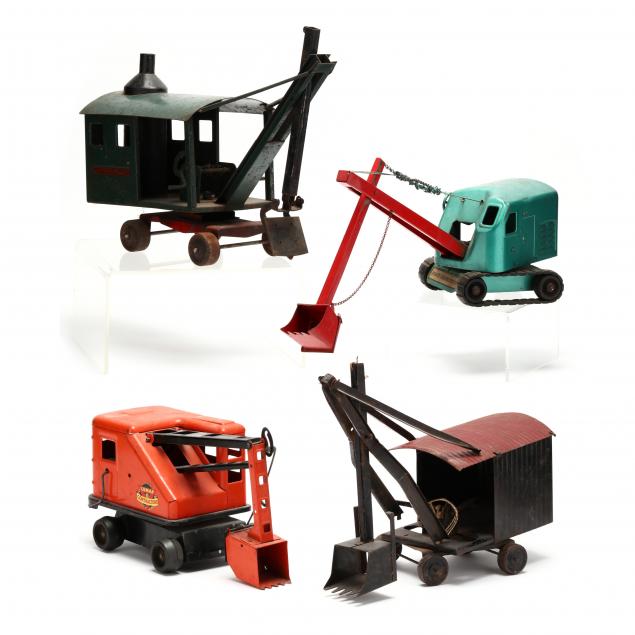 four-vintage-pressed-steel-construction-shovel-toys