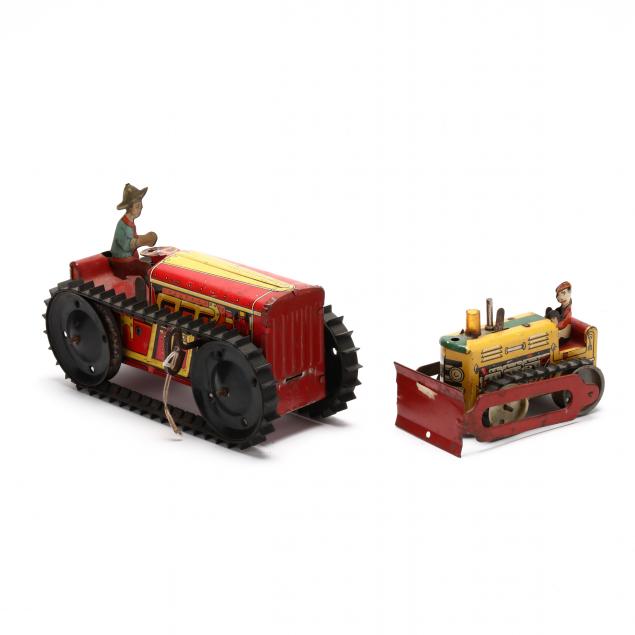 two-vintage-tin-plate-litho-tractors