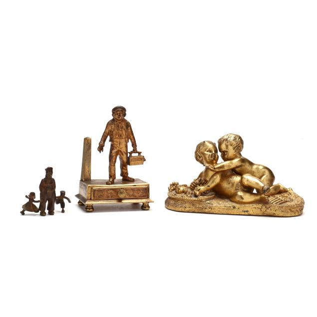 three-antique-continental-figural-tabletop-bronzes