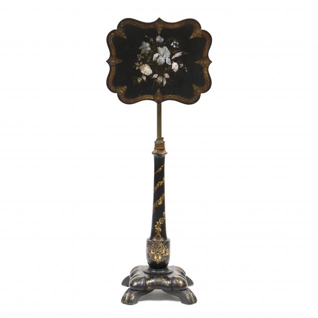 antique-papier-mache-and-mother-of-pearl-adjustable-pole-screen