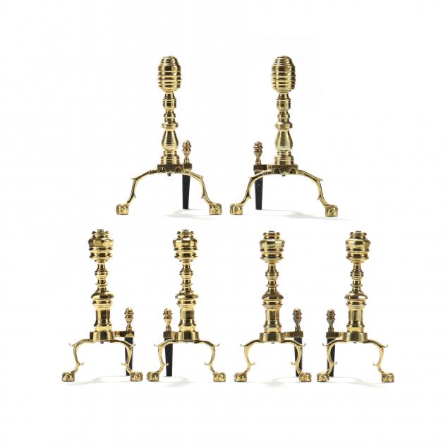 three-pairs-of-virginia-metalcrafters-chippendale-style-andirons