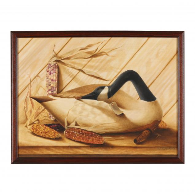 elinor-kidd-american-1930-1989-still-life-with-goose-decoy-and-flint-corn