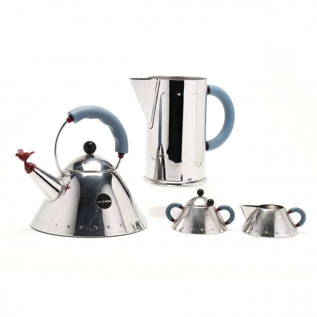 michael-graves-for-alessi-tea-kettle-pitcher-creamer-and-sugar