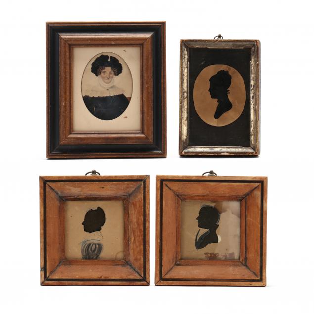 american-school-19th-century-three-silhouettes-and-a-portrait-miniature