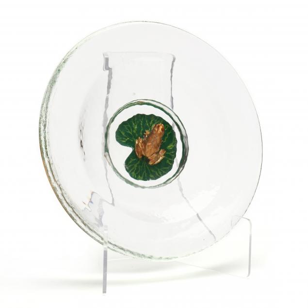 george-bucquet-american-b-1954-art-glass-bowl-with-frog-lily-pad