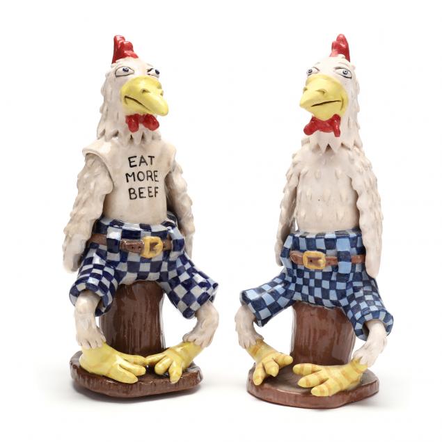 stacy-lambert-nc-two-art-pottery-chickens