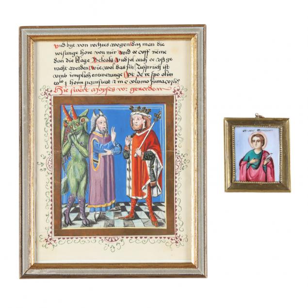 enamel-icon-pendant-and-vintage-illustration-of-a-medieval-manuscript