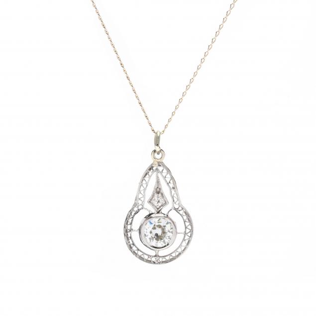 antique-diamond-set-pendant-with-a-white-gold-filled-chain