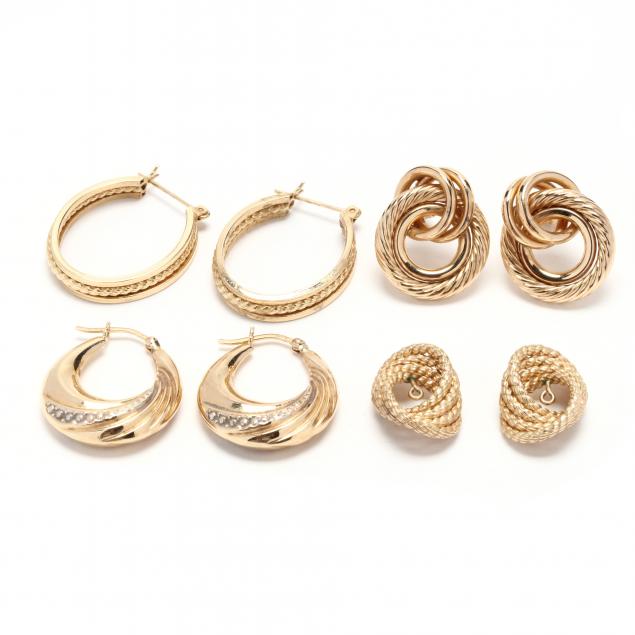 group-of-gold-earrings-and-a-pair-of-earring-jackets