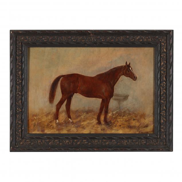 an-antique-portrait-of-a-thoroughbred-in-a-stable