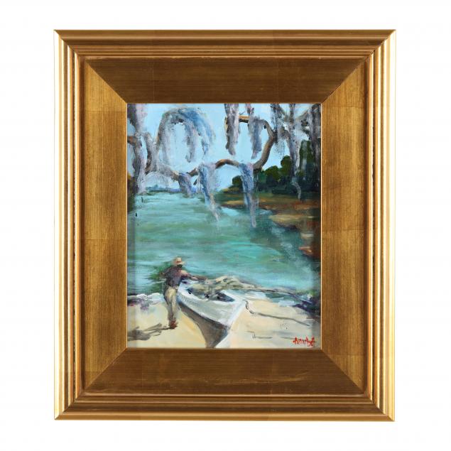 american-school-20th-21st-century-secluded-bay-with-figure