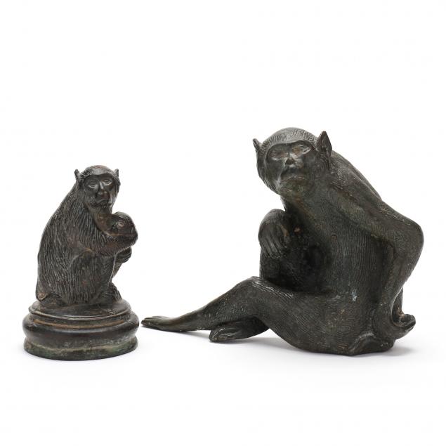 two-chinese-bronze-sculptures-of-monkeys