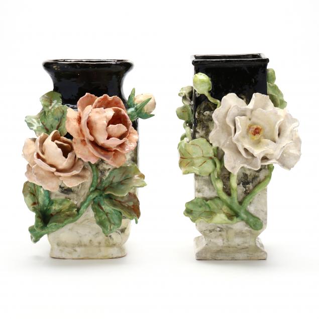 two-barbotine-majolica-vases