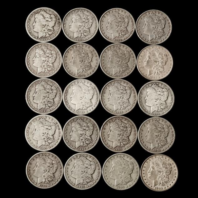 twenty-20-circulated-morgan-silver-dollars-mixed-dates-mints