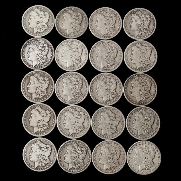 twenty-20-circulated-morgan-silver-dollars-mixed-dates-mints