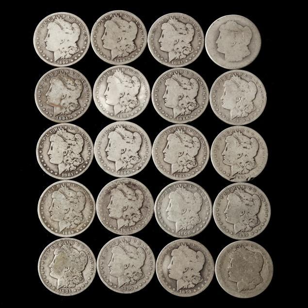 twenty-20-heavily-circulated-morgan-silver-dollars